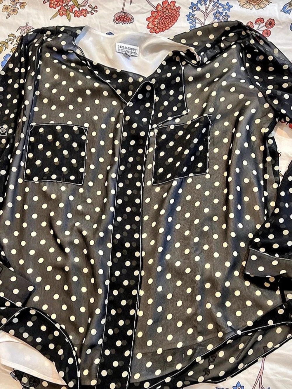 1421 Shoppe Polka Dot Button Front Blouse Black & White